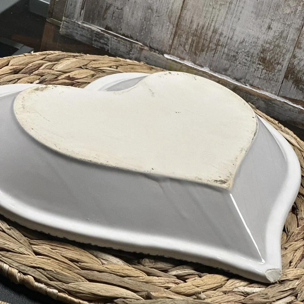 Vintage Blue Spatter or Sponge Stoneware Heart Shape Pie Pan or Bowl Grandmacore